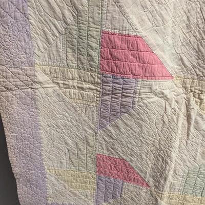 Ca. 1928 Multi-Color Patchwork Quilt With 3 Inch Lavender Border Reverse White 78 x 64 Inches #40