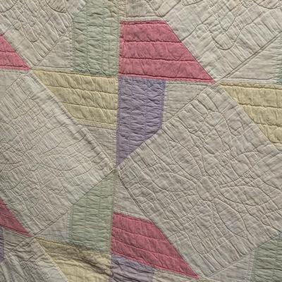 Ca. 1928 Multi-Color Patchwork Quilt With 3 Inch Lavender Border Reverse White 78 x 64 Inches #40