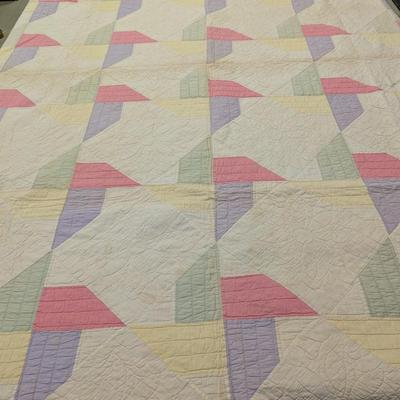 Ca. 1928 Multi-Color Patchwork Quilt With 3 Inch Lavender Border Reverse White 78 x 64 Inches #40