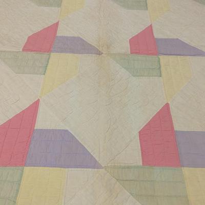 Ca. 1928 Multi-Color Patchwork Quilt With 3 Inch Lavender Border Reverse White 78 x 64 Inches #40