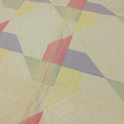 Ca. 1928 Multi-Color Patchwork Quilt With 3 Inch Lavender Border Reverse White 78 x 64 Inches #40