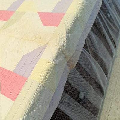 Ca. 1928 Multi-Color Patchwork Quilt With 3 Inch Lavender Border Reverse White 78 x 64 Inches #40