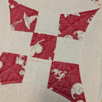 Ca. Early 1900's King David's Crown Design Quilt Multi-Colors On White 80 x 65 Inches #41
