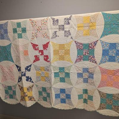 Ca. Early 1900's King David's Crown Design Quilt Multi-Colors On White 80 x 65 Inches #41
