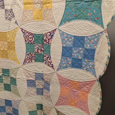 Ca. Early 1900's King David's Crown Design Quilt Multi-Colors On White 80 x 65 Inches #41