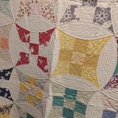 Ca. Early 1900's King David's Crown Design Quilt Multi-Colors On White 80 x 65 Inches #41