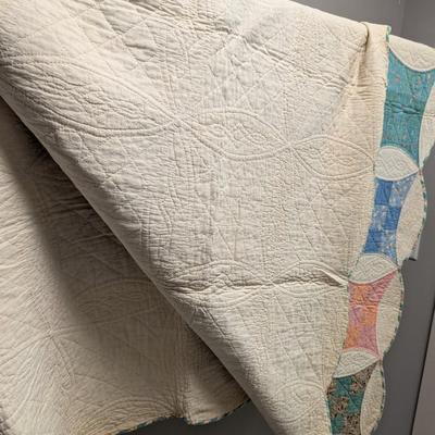 Ca. Early 1900's King David's Crown Design Quilt Multi-Colors On White 80 x 65 Inches #41