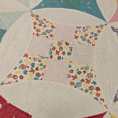 Ca. Early 1900's King David's Crown Design Quilt Multi-Colors On White 80 x 65 Inches #41