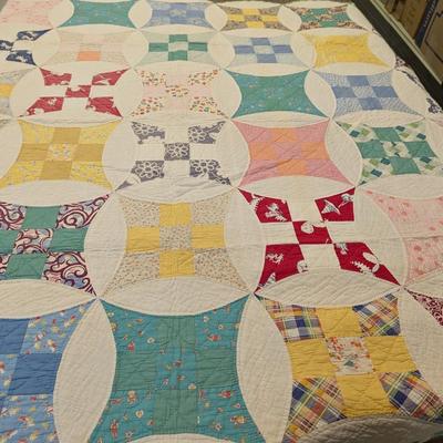 Ca. Early 1900's King David's Crown Design Quilt Multi-Colors On White 80 x 65 Inches #41
