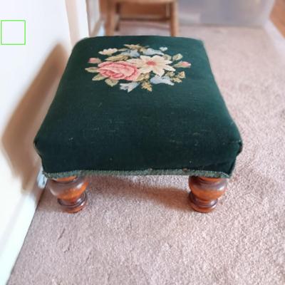 HAND STITCHED NEEDLEPOINT STOOL / OTTOMAN