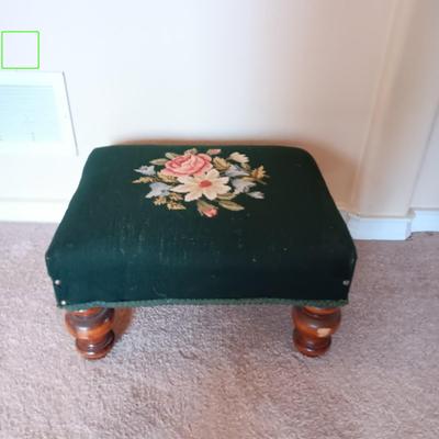 HAND STITCHED NEEDLEPOINT STOOL / OTTOMAN