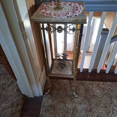 Onyx and Brass Two Tier Pedestal