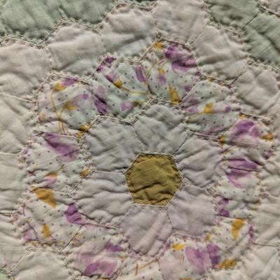Ca. 1929 Grandmother's Flower Garden Patchwork Quilt 72 x 65 Inches #1
