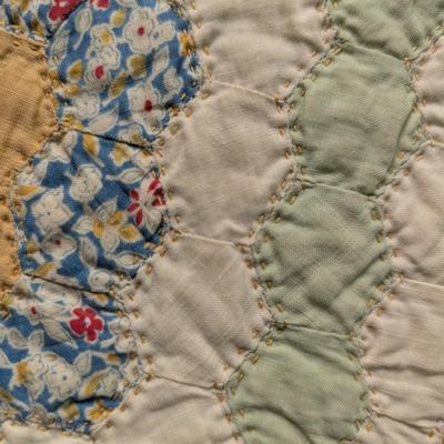 Ca. 1929 Grandmother's Flower Garden Patchwork Quilt 72 x 65 Inches #1