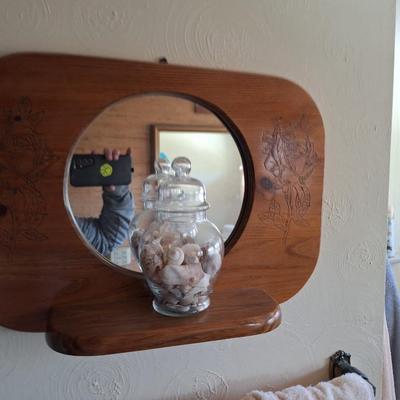 engraved wooden mirror w/ SAhlef