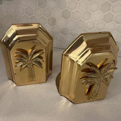 HEAVY BRASS PALM TREE BOOKENDS