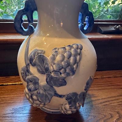 GRAPE DECORATED DOUBLE HANDLE VASE