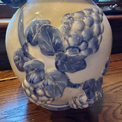 Sale Photo Thumbnail #907: GRAPE DECORATED DOUBLE HANDLE VASE 9 1/2" TALL