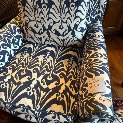 NAVY IKAT UPHOLSTERED ANTIQUE CHAIR