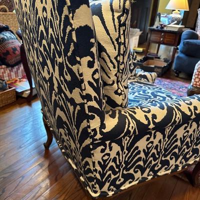 NAVY IKAT UPHOLSTERED ANTIQUE CHAIR