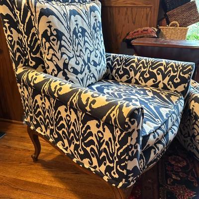 NAVY IKAT UPHOLSTERED ANTIQUE CHAIR