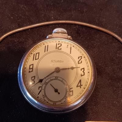 WORKING "STURDY" POCKET WATCH WITH 2 POCKET CHAINS