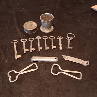 SKELETON KEYS, BOTTLE OPENERS AND COLLAPSIBLE TIN CUP