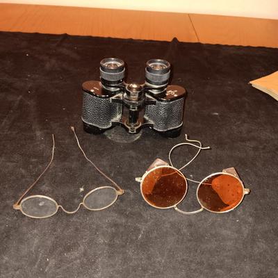 HV CLEMENT BINOCULARS 8X25 AND OLD WELDING & EYE GLASSES