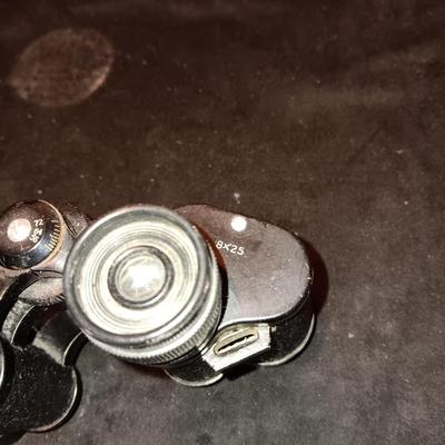 HV CLEMENT BINOCULARS 8X25 AND OLD WELDING & EYE GLASSES