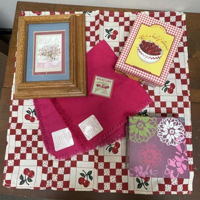 Home Decor Lot: Framed Art, Journal Notebook, Note Cards, Napkins, and more