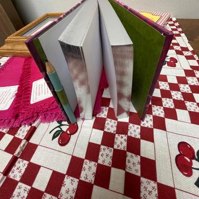 Home Decor Lot: Framed Art, Journal Notebook, Note Cards, Napkins, and more