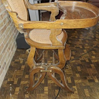 Antique Convertible High Chair on Wheels