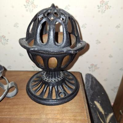 Vtg. Footed Pedestal CAST IRON Twine String Ball Holder Dispenser Desktop Store