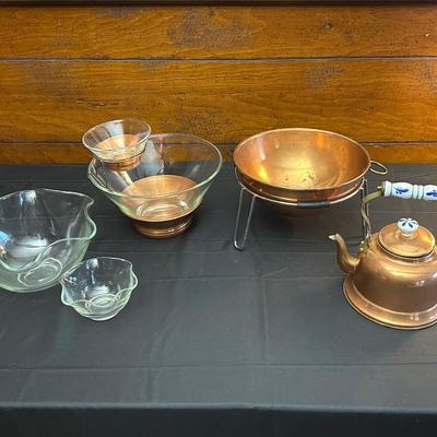 Collection of Copper Toned Bowls & Teapot