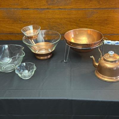 Collection of Copper Toned Bowls & Teapot