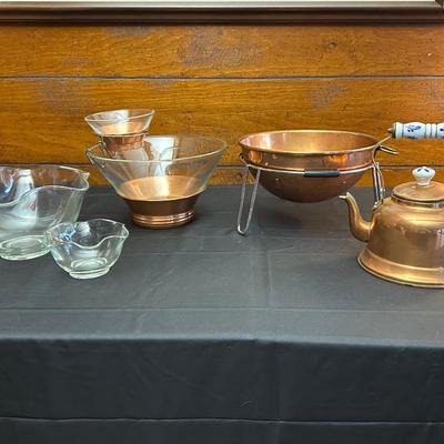 Collection of Copper Toned Bowls & Teapot