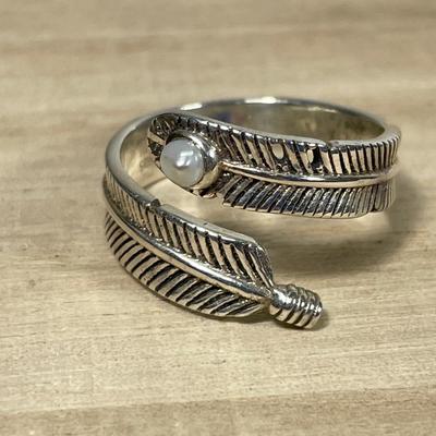 Sterling Feather Wrap Ring with Pearl 9