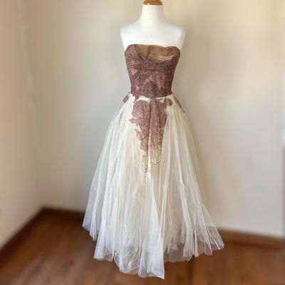 Vintage 1950's Strapless Gown Dress Eveningwear
