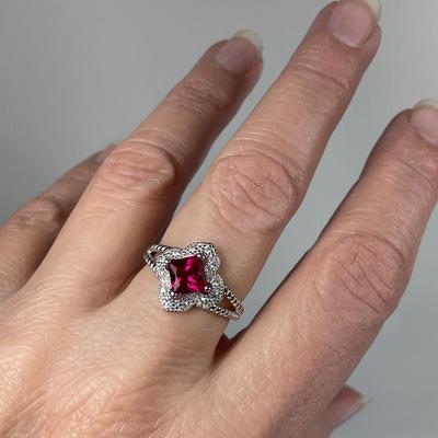 Fuscia CZ Sterling Ring 8