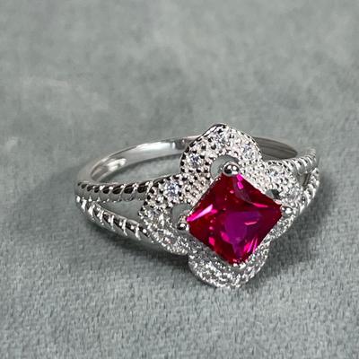 Fuscia CZ Sterling Ring 8