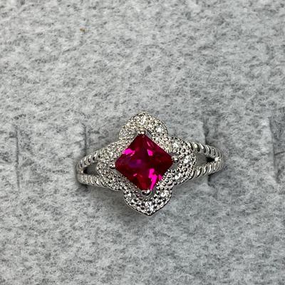 Fuscia CZ Sterling Ring 8