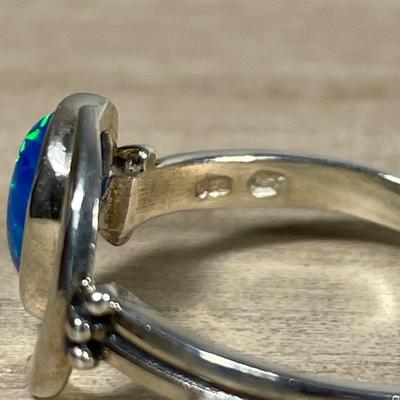 Blue Opal and Sterling Moon Ring