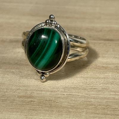 Green Malachite Sterling Ring 8