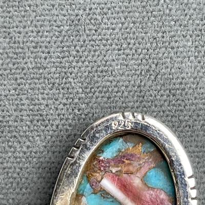 Spiny Oyster and Turquoise Sterling Ring 7
