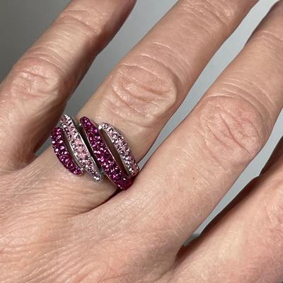 Pink and Fuscia stones Sterling Ring 7