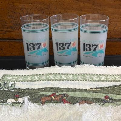 Collectors Glasses from The Kentucky Derby, Linen Placemats & Napkins