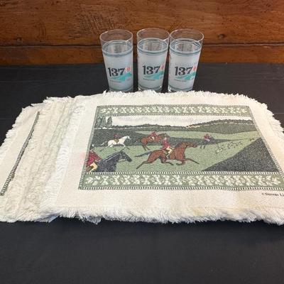 Collectors Glasses from The Kentucky Derby, Linen Placemats & Napkins