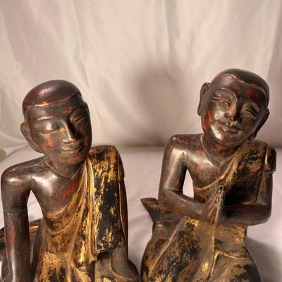 Pair of Wooden Burmese Monk Statues (LR-RG)