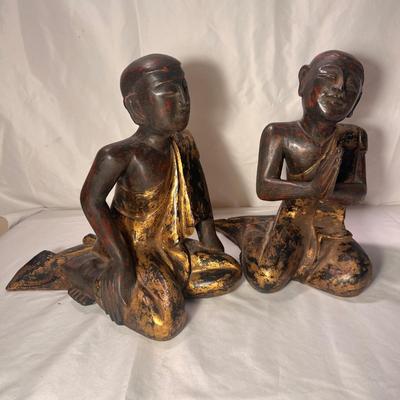 Pair of Wooden Burmese Monk Statues (LR-RG)