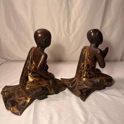 Pair of Wooden Burmese Monk Statues (LR-RG)